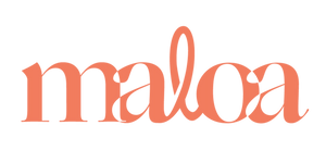 Coral-colored 'maloa' text on a white background